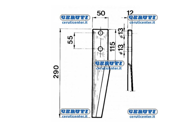 Dente Per Erpice Rotante Tb250 - Sinistro Piatto 50X12 - Dente Sx Erpice Brev.Tb250 P. 50X12