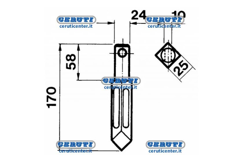 Dente Per Erpice Rotante - Modello "Rototiller" - Gambo Ø 24 - Dente Per Erpice Rau Quadro 25Mm.