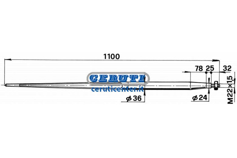 Ø 36X1100 Tapered Tine Complete With Nut Ø 36 X 1100 Mm