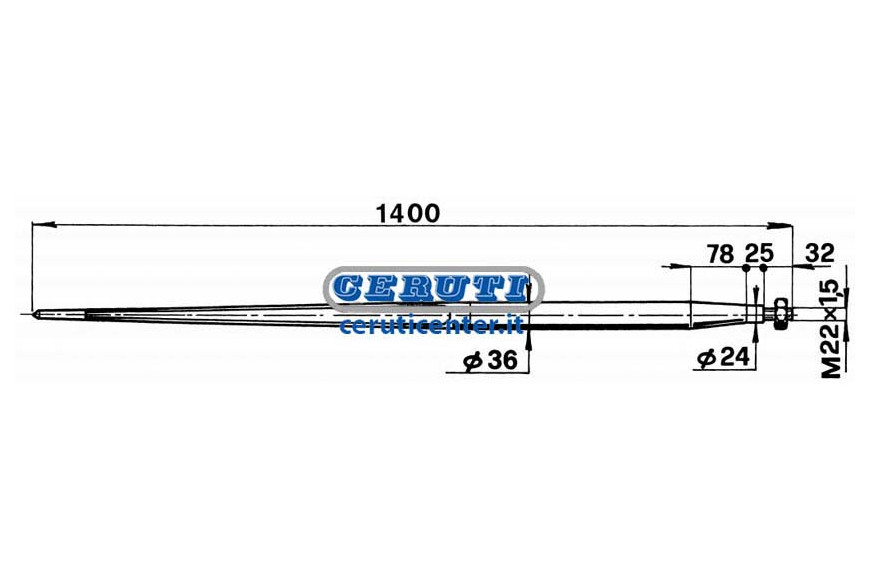 Ø 36X1400 Tapered Tine Complete With Nut Ø 36 X 1400 Mm