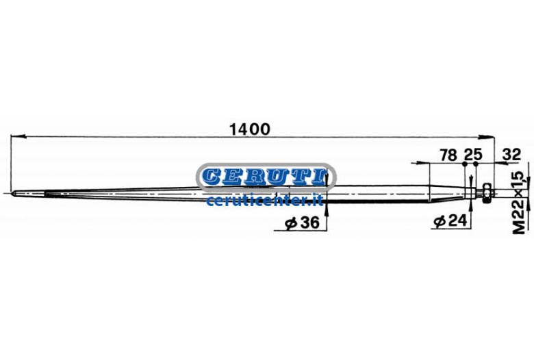 Ø 36X1400 Tapered Tine Complete With Nut Ø 36 X 1400 Mm