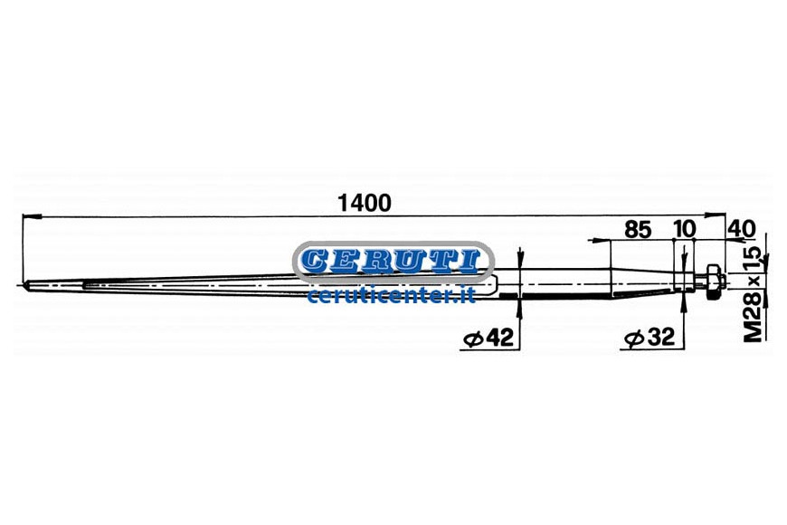 Ø 42X1400 Tapered Tine Complete With Nut Ø 42 X 1400 Mm