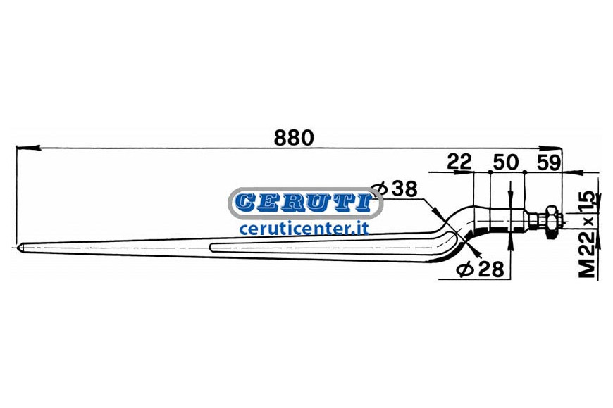 Pointe Desaxee Ø 36X800 Avec Ecrou Pour Chargeur Frontal Ø 36 X 880 Mm