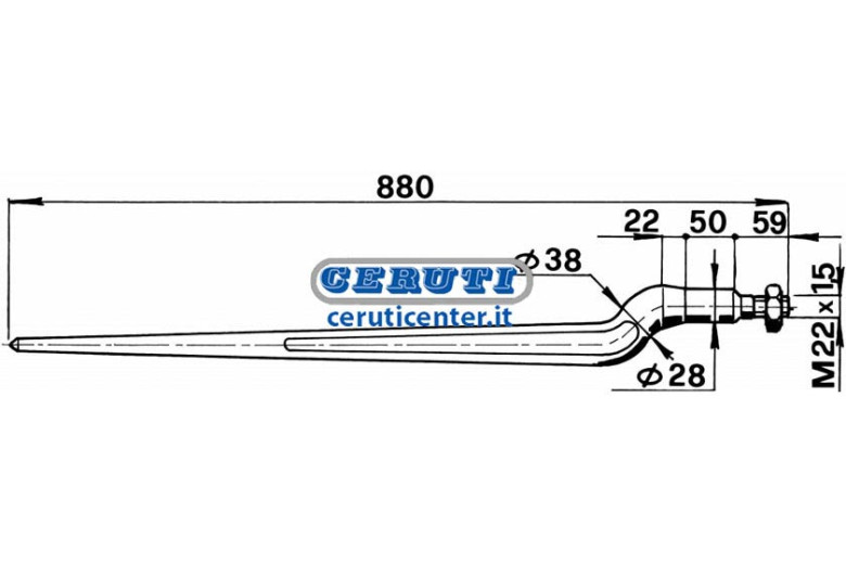 Pointe Desaxee Ø 36X800 Avec Ecrou Pour Chargeur Frontal Ø 36 X 880 Mm
