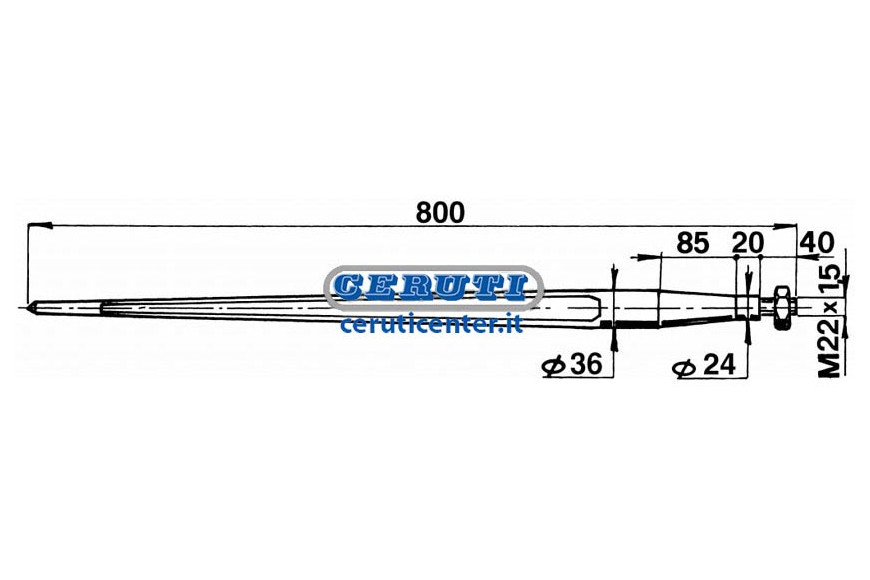 Punta Completa Di Dadi Per Caricatore Frontale Ø 36 X 800 Mm - Punta Per Forca Letame D.36X800 T/D
