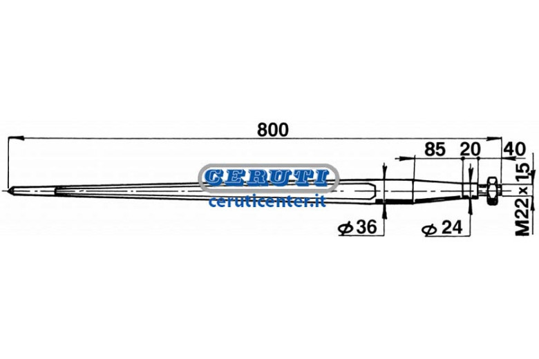 Punta Completa Di Dadi Per Caricatore Frontale Ø 36 X 800 Mm - Punta Per Forca Letame D.36X800 T/D