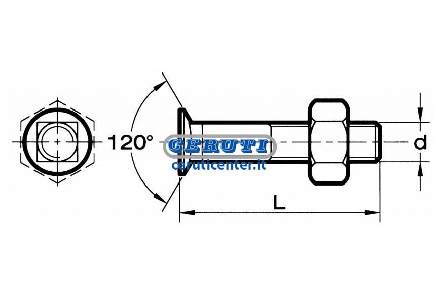 Plough Bolts With Reduced-Size 120° Countersunk Head - Square Shoulder - Steel 8.8 Metric Thread - Complete With Nuts Right Thre