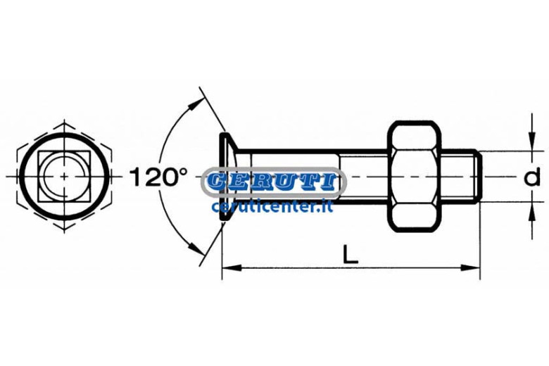 Bullone A Testa Ridotta E Svasata Con Quadro Sottotesta E Dado Filettatura Destra D M16 L 60 Mm