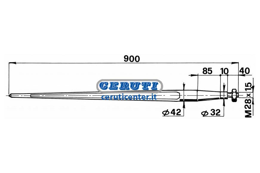 Ø 42X900 Tapered Tine Complete With Nut Ø 42 X 900 Mm