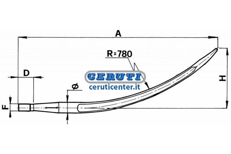 Punta Curva Per Forca Letame Ø 36 X 810 Mm - Punta Curva D.36X810 Per Forche