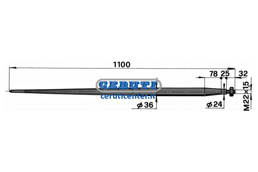 Ø 36X1100 Tapered Tine Complete With Nut - Amk Production - Red Color Ø 36 X 1100 Mm