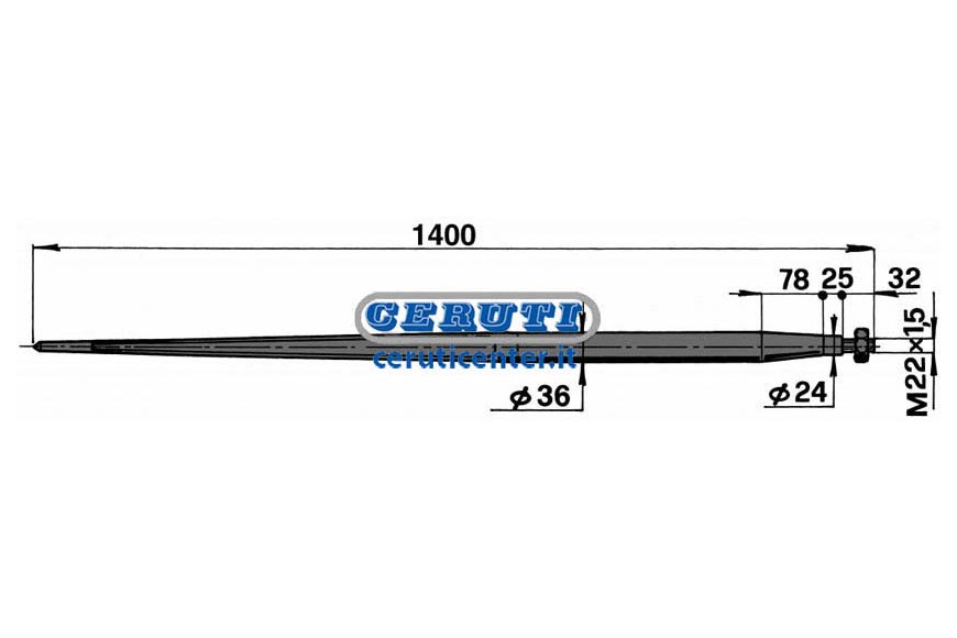 Ø 36X1100 Tapered Tine Complete With Nut - Amk Production - Red Color Ø 36 X 1400 Mm