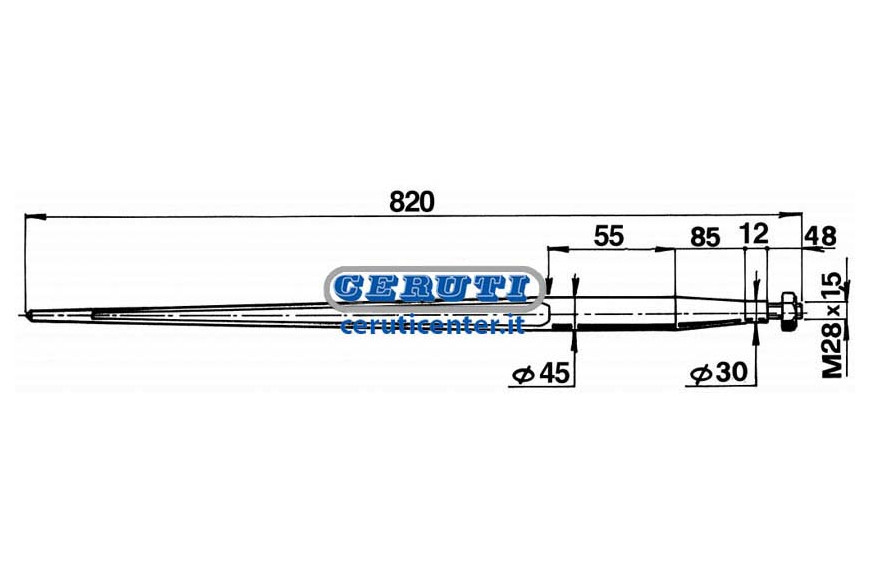 Ø 45X820 Tapered Tine Complete With Nut Ø 45 X 820 Mm