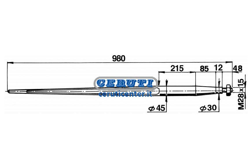 Ø 45X980 Tapered Tine Complete With Nut Ø 45 X 980 Mm