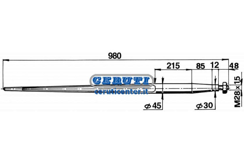 Ø 45X980 Tapered Tine Complete With Nut Ø 45 X 980 Mm