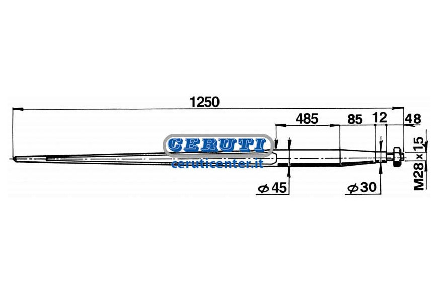 Ø 36X1100 Tapered Tine Complete With Nut Ø 45 X 1250 Mm