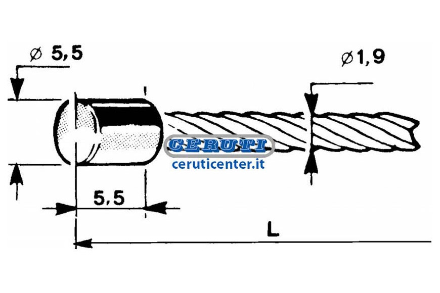 Cable With Cylindrical Head Ø 5,5X5,5 Ø 1,9 Mm Length 2000 Mm