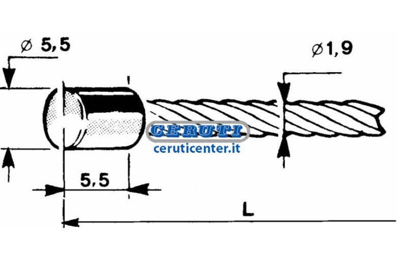 Cavo Con Testa Cilindrica Ø 5,5 x 5,5 Diametro Cavo 1,9 Mm Lunghezza 2000 Mm