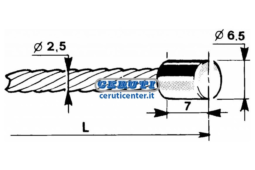 Cable With Cylindrical Head Ø 6,5X7 Ø 2,5 Mm Length 2500 Mm