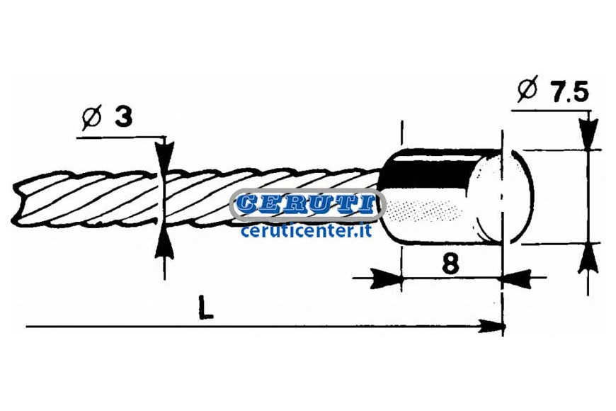 Cable With Cylindrical Head Ø 7,5X8 Ø 3 Mm Length 3000 Mm