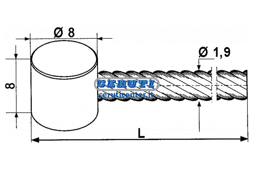Cable Con Punta Cilíndrica Ø 8X8 Ø 1,9 Mm Longitud 3000 Mm