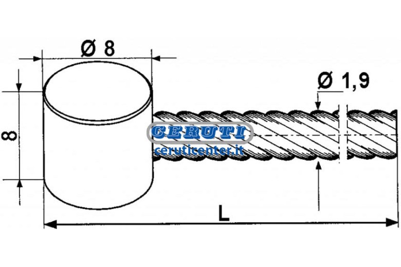 Cavo Con Barilotto Ø 8 x 8 Diametro Cavo 1,9 Mm Lunghezza 3000 Mm