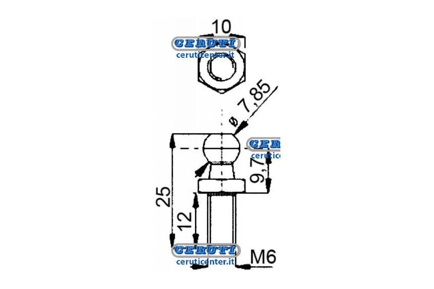 Perno Per Molle A Gas (4Pz) - Perno Sferico Per Molle A Gas Filetto M6X12 Mm Lunghezza 25 Mm