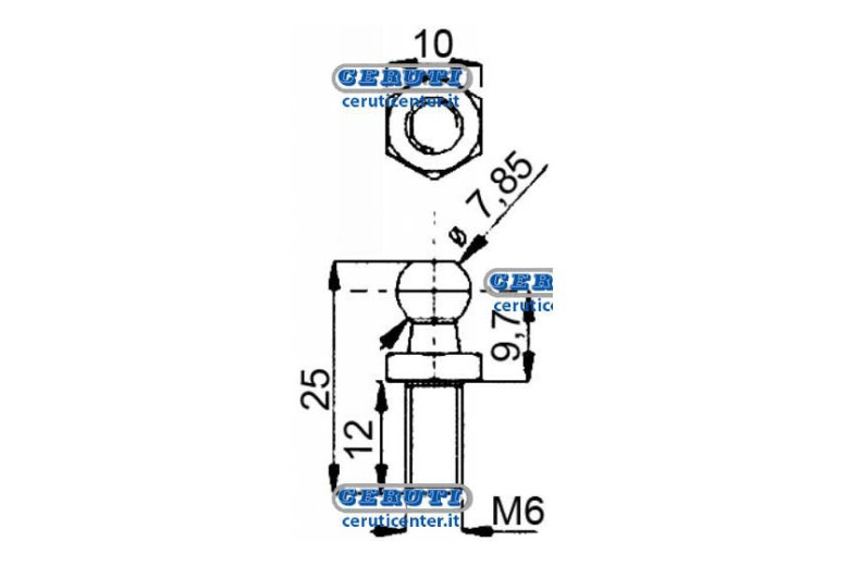 Perno Per Molle A Gas (4Pz) - Perno Sferico Per Molle A Gas Filetto M6X12 Mm Lunghezza 25 Mm