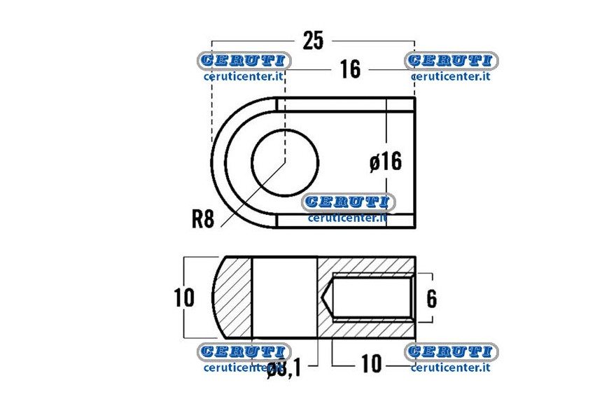 Threaded Eyelets For Gas Springs Thread M6X10 Mm Hole Diameter 8,1 Mm