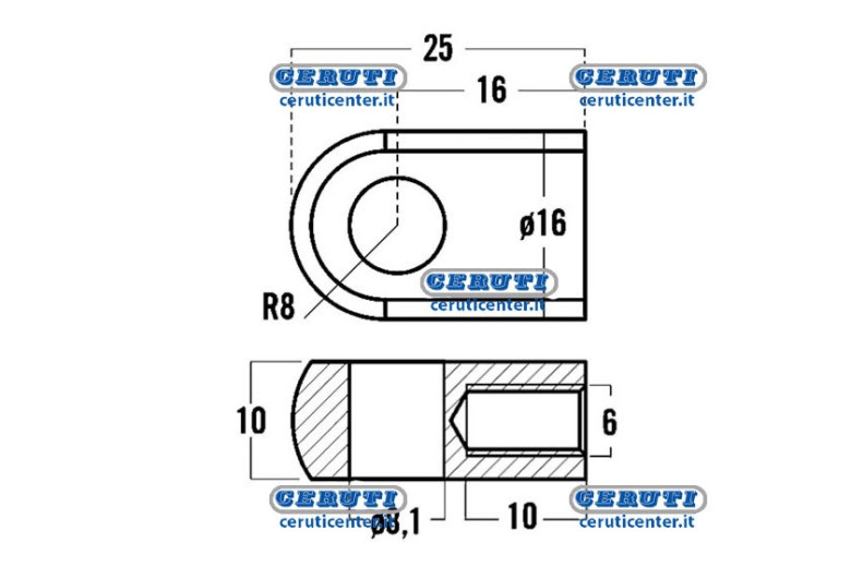Threaded Eyelets For Gas Springs Thread M6X10 Mm Hole Diameter 8,1 Mm