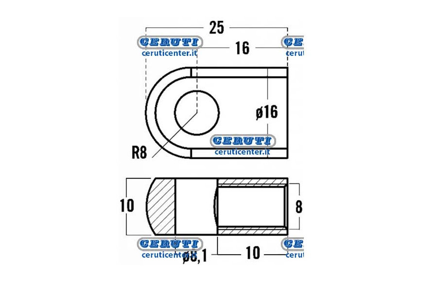 Threaded Eyelets For Gas Springs Thread M8X10 Mm Hole Diameter 8,1 Mm