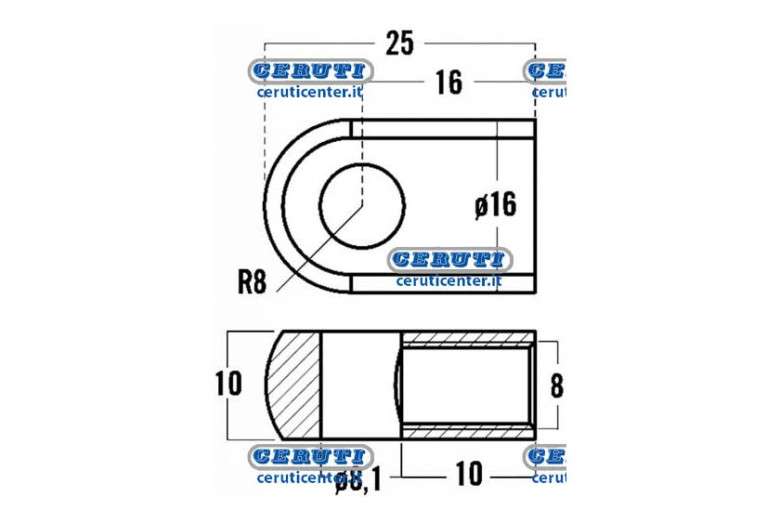 Threaded Eyelets For Gas Springs Thread M8X10 Mm Hole Diameter 8,1 Mm