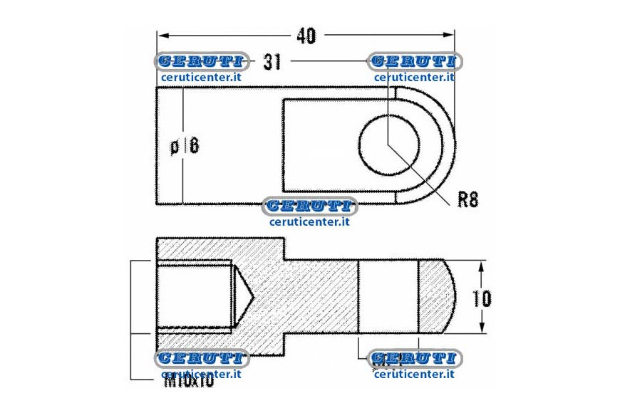 Threaded Eyelets For Gas Springs Thread M10X10 Mm Hole Diameter 8,1 Mm