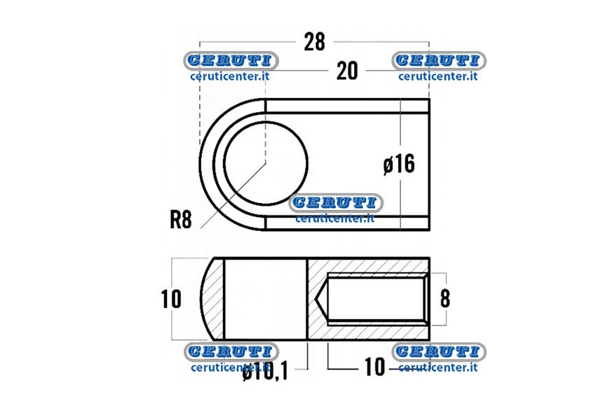 Threaded Eyelets For Gas Springs Thread M8X10 Mm Hole Diameter 10,1 Mm