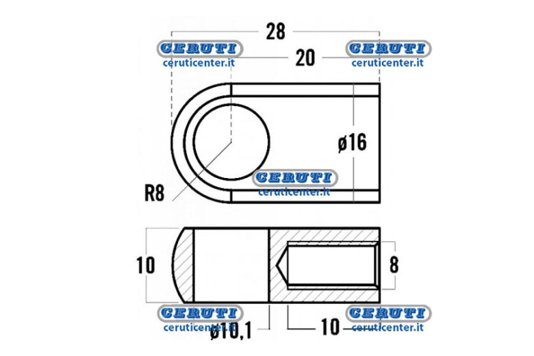 Threaded Eyelets For Gas Springs Thread M8X10 Mm Hole Diameter 10,1 Mm