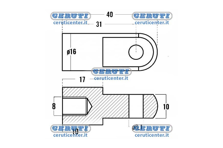 Threaded Eyelets For Gas Springs Thread M8X10 Mm Hole Diameter 6,1 Mm