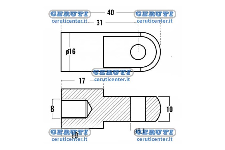 Occhiello Filettato Per Molle A Gas Filetto M8X10 Mm Diametro Foro 6,1 Mm
