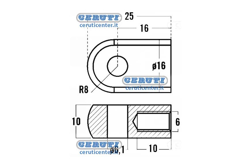 Threaded Eyelets For Gas Springs Thread M6X10 Mm Hole Diameter 6,1 Mm