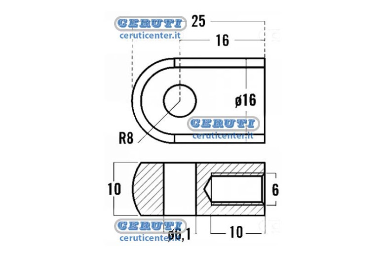 Threaded Eyelets For Gas Springs Thread M6X10 Mm Hole Diameter 6,1 Mm
