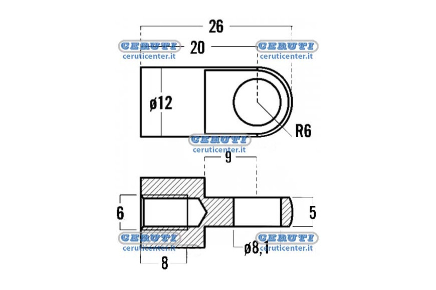 Threaded Eyelets For Gas Springs Thread M6X8 Mm Hole Diameter 8,1 Mm