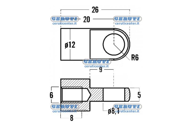 Threaded Eyelets For Gas Springs Thread M6X8 Mm Hole Diameter 8,1 Mm