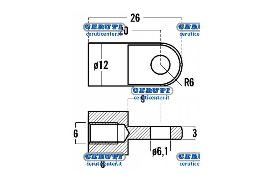 Threaded Eyelets For Gas Springs Thread M6X8 Mm Hole Diameter 6,1 Mm