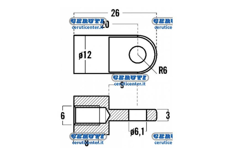 Threaded Eyelets For Gas Springs Thread M6X8 Mm Hole Diameter 6,1 Mm