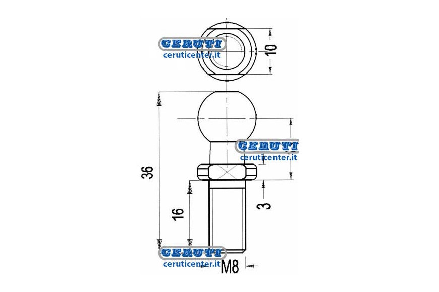 Pins For Gas Springs Thread M8X16 Mm Length 36 Mm