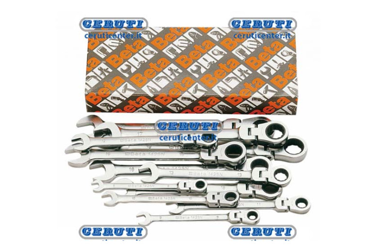Set Of Swivel-End Ratcheting Combination Wrenches Comprising 12 Pcs