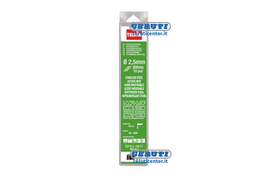Confezione Da 10 Elettrodi Rutili Per Acciaio Inox Diametro 2,5 Mm