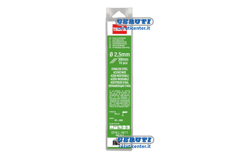 Confezione Da 10 Elettrodi Rutili Per Acciaio Inox Diametro 2,5 Mm