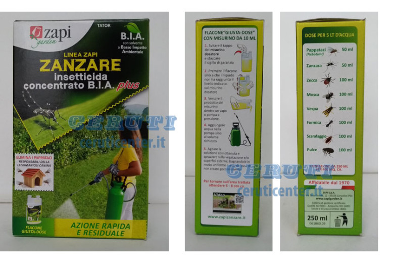 Zapi B.I.A. PLUS 250 ml botella, insecticida concentrado contra los mosquitos tigre
