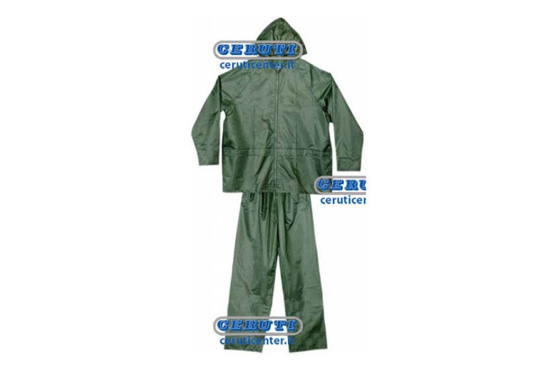 Waterproof Outfit Comprising Jacket And Pants In Pvc-Coated Green Nylon