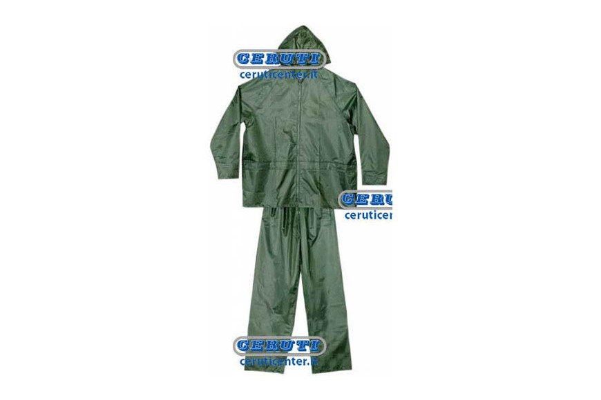 Waterproof Outfit Comprising Jacket And Pants In Pvc-Coated Green Nylon